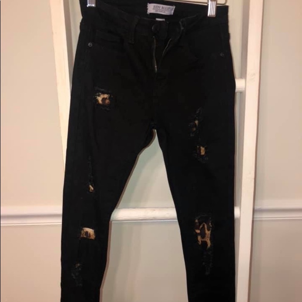 Just Blue black jeans with leopard patches